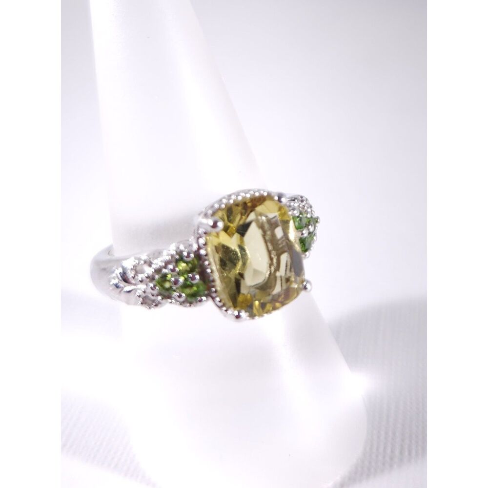 Ouro Verde Quartz 3 Carats and Chrome Diopside Ring Size 7
